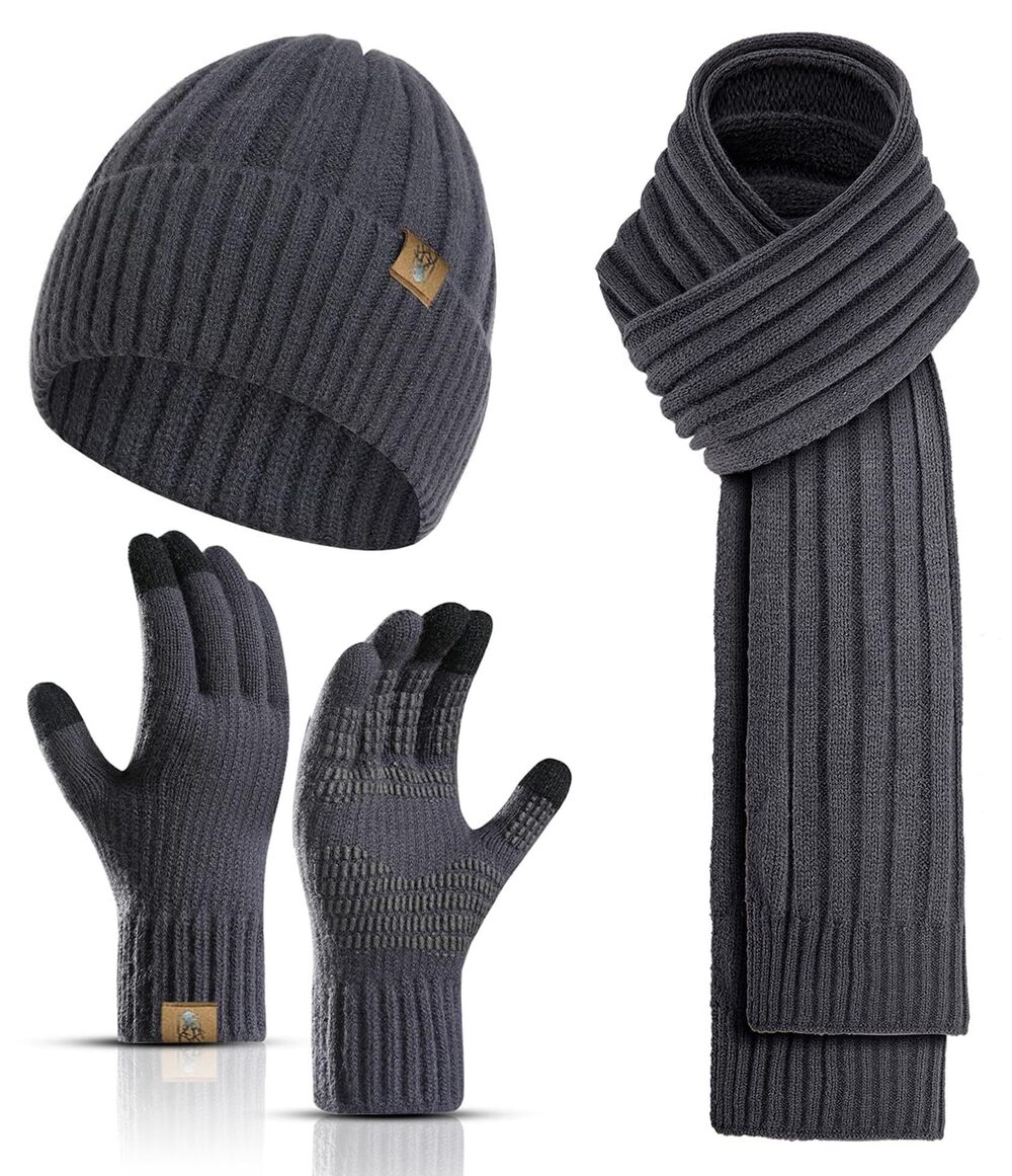6138 Winter Scarf with Beanie Hat and Touchscreen Gloves Set Warm Cap